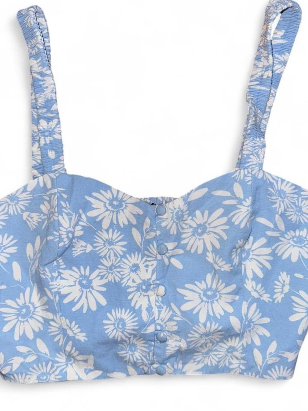 Zara Light Blue Floral Button-Front Cropped Cami